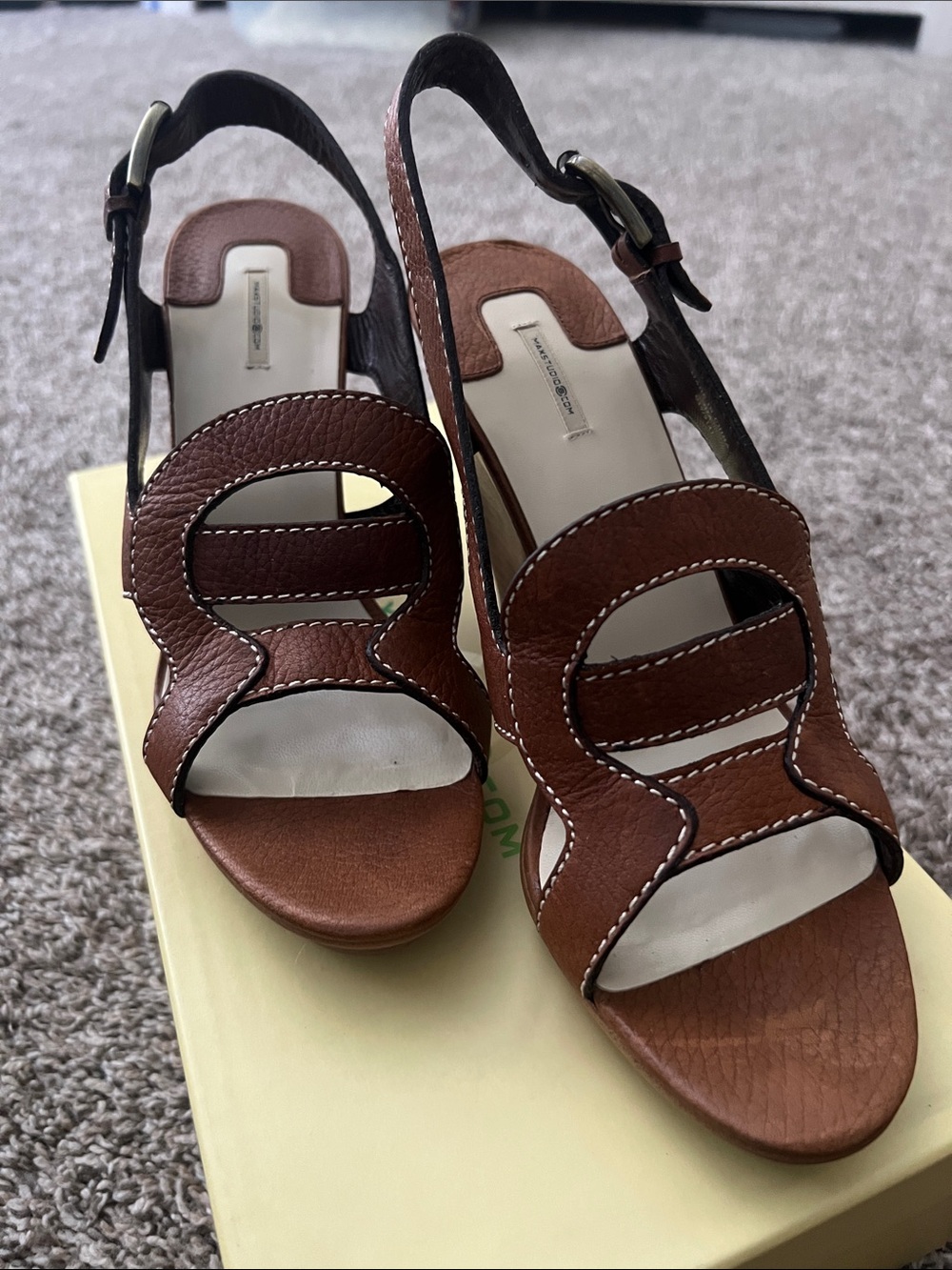 Brown Leather Slingback Sandals with Decorative Cutouts